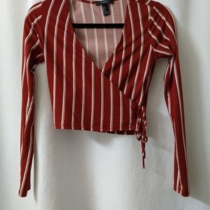 Dark red long sleeve wrap top